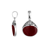 925 Sterling Silver Artistic Teardrop Pendant Featuring Red Coral